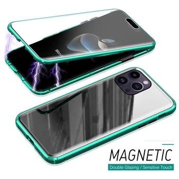 Магнитная Адсорбция 360 ° Двусторонняя Стеклянная Откидная Защитная Крышка Для iPhone 15 Pro Max Case С Металлическим Каркасом Coque iPhone15 Plus 15Pro
