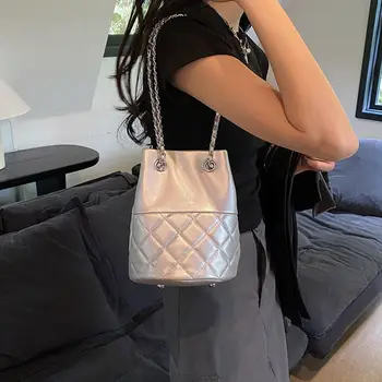 Летняя вестернизированная Маленькая женская сумка через плечо с ароматным ветром в клетку с бриллиантами 2023, новая модная сумка-ведро с цепочкой, сумки через плечо