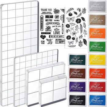 Акриловый блок для штампов из 18 частей, 2 прозрачных штампа с цветочным рисунком из резины для изготовления открыток для вырезок