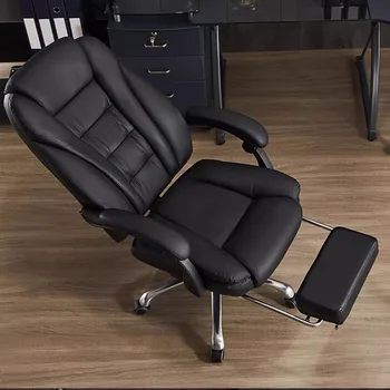 Современный роскошный офисный стул Подставка для ног Опорный ролик Дизайн кожаного офисного кресла Ручка Мягкий Шезлонг Офисная мебель