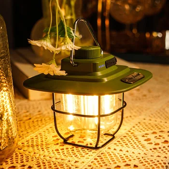 Светодиодная садовая декоративная лампа Type-c для зарядки Ретро-фонарей для кемпинга, индикатор заряда батареи с крючком с регулируемой яркостью для уличного оборудования