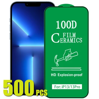500шт 100D Керамическая Пленка Протектор Экрана HD Anti-Shock Explosion Для iPhone 15 Pro Max 14 Plus 13 Mini 12 11 XS XR X 8 7 SE