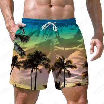 Летние новые мужские шорты, пляжные мужские шорты с 3D принтом кокосовой пальмы, повседневные мужские шорты в стиле отпуска, модный тренд, мужские шорты