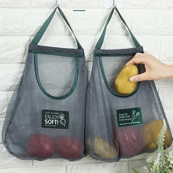 Многоразовая кухонная подвесная сетчатая сумка, Домашняя сумка для хранения фруктов и овощей для имбиря, чеснока, картофеля, лука organizador de cocina