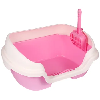 Полупластиковый поддон с практичным тазиком для мытья кошек, пластиковый кошачий туалет (розовый, размер M)