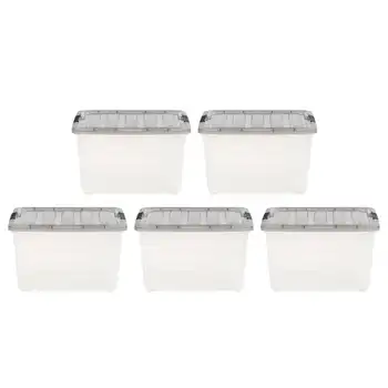 Прозрачный пластиковый ящик для хранения Stack & Pull ™ объемом 40 литров, серый, набор из 5 штук